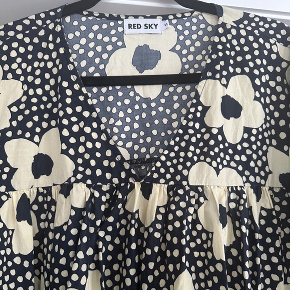 Red Sky Navy & Ivory Floral Cotton 50s "House Dress." Size S. Very Oversized! - Picture 5 of 12